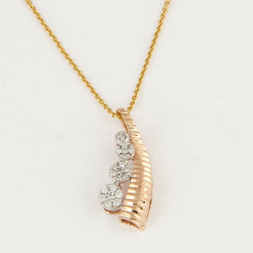 IGI Certified 14 K / 585 Rose Gold Diamond Pendant & Earrings