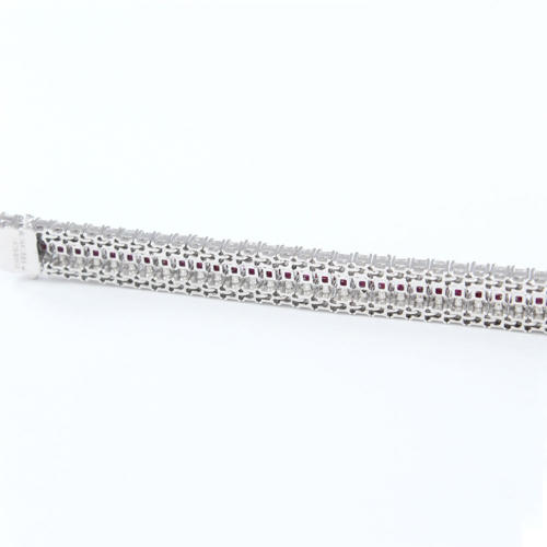14 K / 585 White Gold 3 Line Rubies & Diamonds Tennis Bracelet