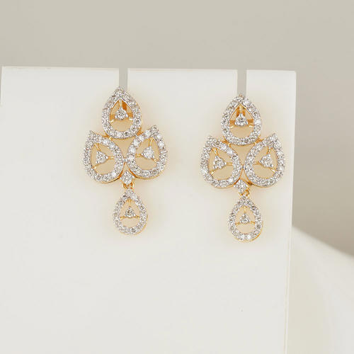 14 K / 585 Yellow Gold Diamond Necklace with Drop Earrings