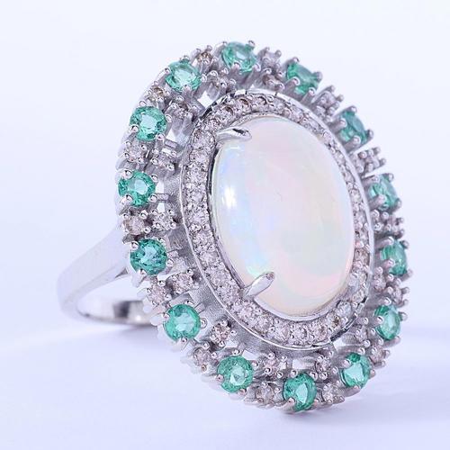 925 Sterling Sliver & Opal Diamond Ring