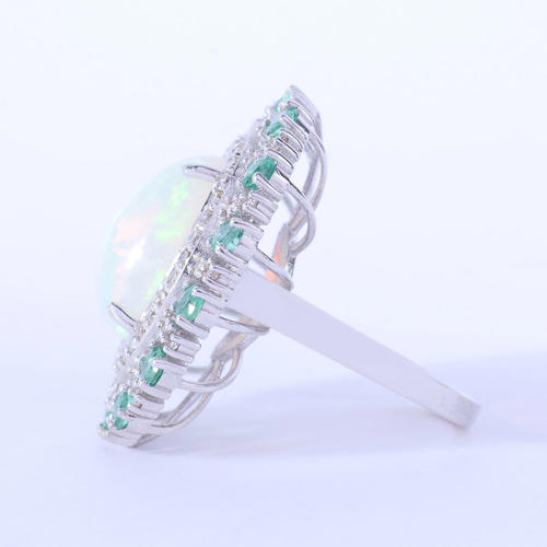 925 Sterling Sliver & Opal Diamond Ring