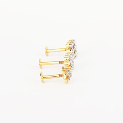 14 K /585 Set of 3 Yellow Gold Diamond Ear Studs / Nose Pin