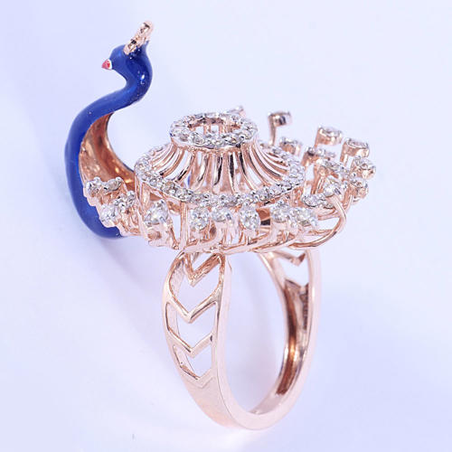 14 K / 585 Rose Gold Diamond Peacock Cocktail Ring