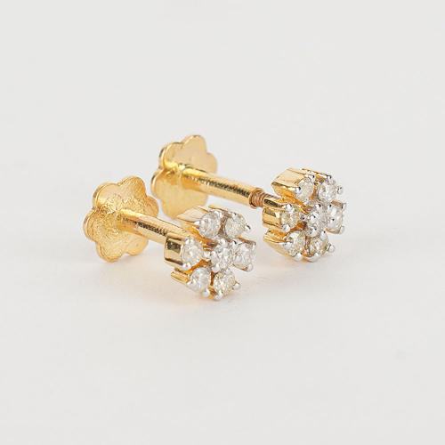 14 K / 585 Pair of Yellow Gold Diamond Ear Studs / Nose Pin
