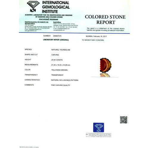 IGI Certified 25.64 ct. Tourmaline Carving - BRAZIL
