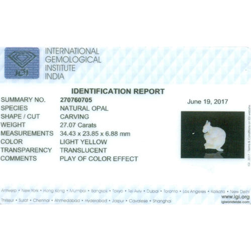 IGI Certified 27.07 ct. Carved Kangaroo Opal AUSTRALIA