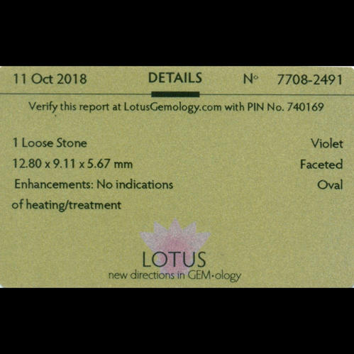 LOTUS Certified 5.44 ct. Violet Spinel - BURMA, MYANMAR