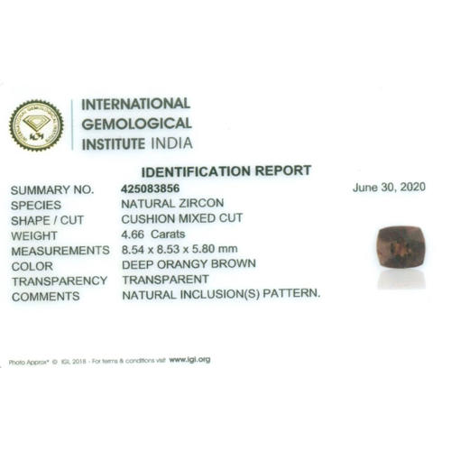 IGI Certified 4.66 ct. Natural Orange Zircon - TANZANIA