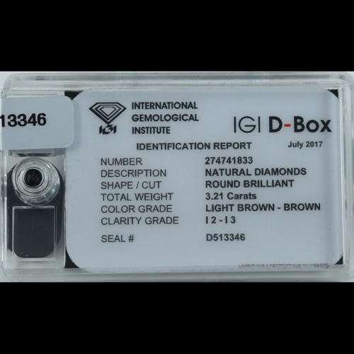 IGI Certified Sealed 3.21 ct. Diamond "D Box" UNTREATED