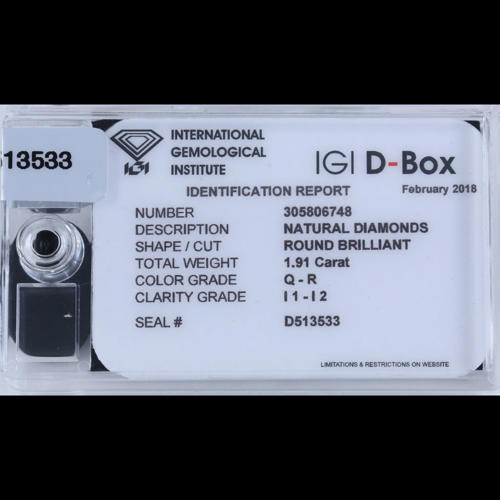 IGI Sealed 1.91 ct. "Diamond D-Box" - Q - R UNTREATED
