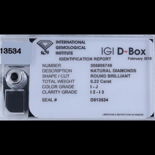 IGI Sealed 0.22 ct. "Diamond D-Box" - I - J UNTREATED