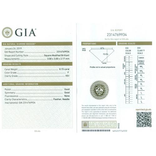 GIA Certified 0.15 ct. Diamond - F / VS1 - UNTREATED