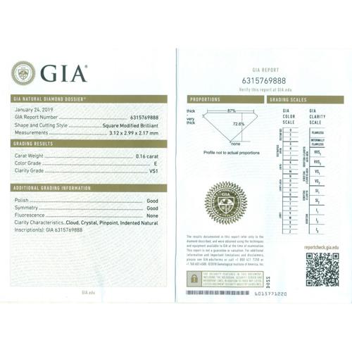 GIA Certified 0.16 ct. Diamond - E / VS1 - UNTREATED