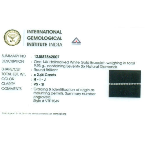 IGI Certified 14 K White Gold Tennis Bracelet with Diamonds